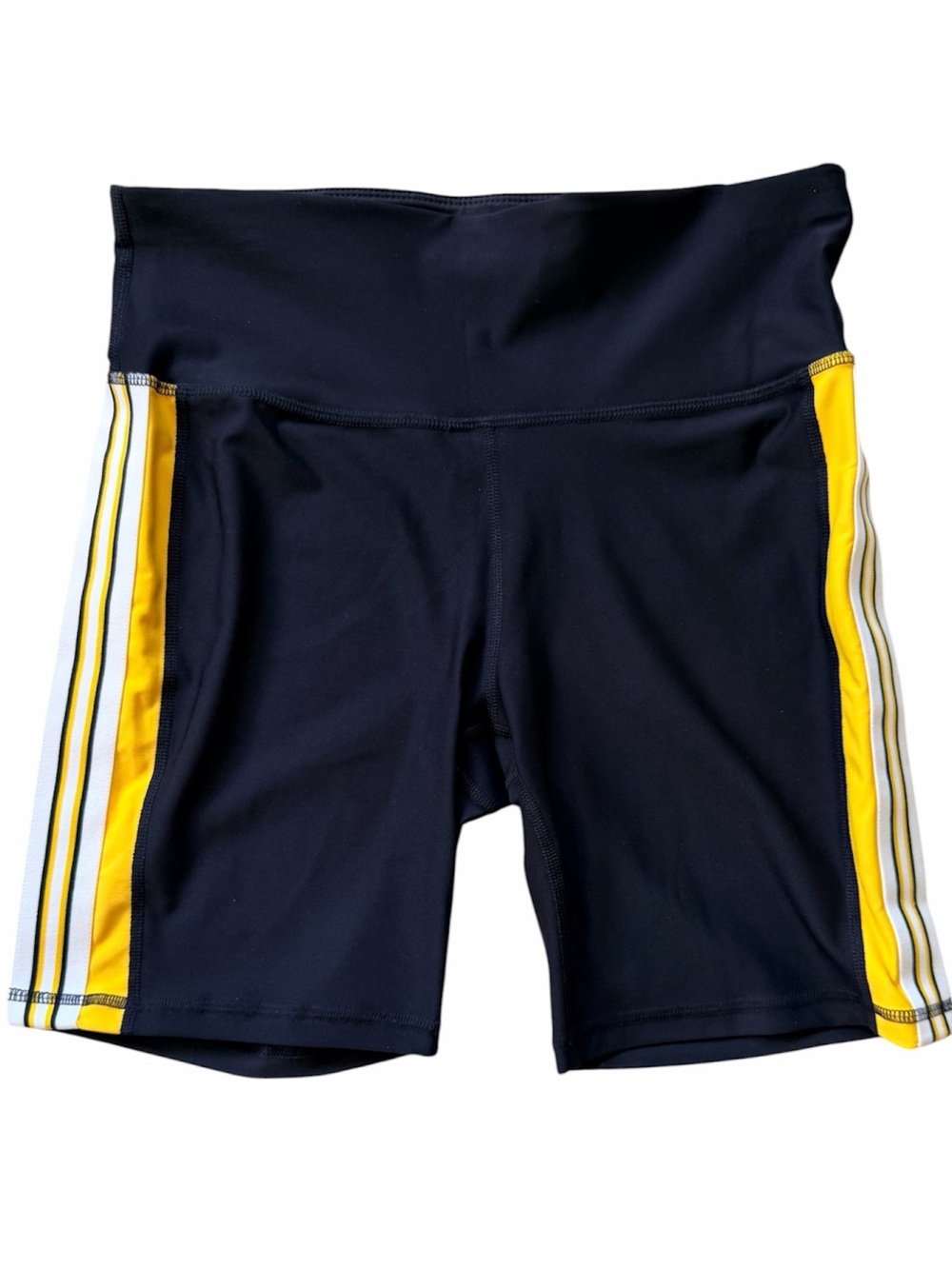 XERSION Black Bike Shorts with Yellow Side Stripe